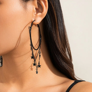 DAIIIBABYYY  -  Gothic Black Metal Big Ring Hoop Earrings Fashion Star Circle Tassel Pendant Earrings Women's Dark Style Jewelry